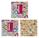 Anywhere Door (Dokodemo Door) in the Field of Flowers; We Came to the Field of Flowers Through Anywhere Door (Dokodemo Door); and Field of Smiling Flowers by Takashi Murakami, 2008, 2018 and 2010 respectively, Three offset lithographs in colours, on smooth wove paper, the full sheets, sold Dec 2024