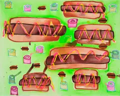 Slimeology by Katherine Bernhardt, 2020, acrylic and spray paint on canvas, offered Apr 2024