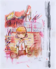 Mr., Red Day, 2016, acrylic, pen and pencil on paper