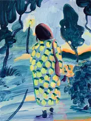 Hilary L. Doyle, Peach Coat (at Dawn) III, 2021, acrylic on wood panel