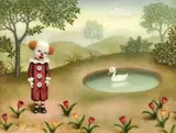 Marion Peck, Clown with Duck, 2022, oil on panel with resin