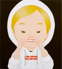 Yang Hyun Jun, Adult Child (Hood-gold Tooth), 2021, acrylic on Korean paper