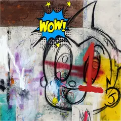 George Morton-Clark, 1UP, 2019, acrylic, oil, charcoal, spray paint, biro pen and dye on canvas