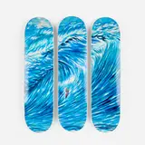No Title (The bright flatness) (triptych) by Raymond Pettibon, inkjet in colors on paper over 7-ply maple wood skateboard, sold Nov 2024