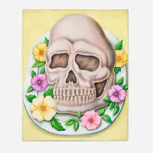 Pedro Pedro, Untitled (Skull on plate), 2020, oil on linen