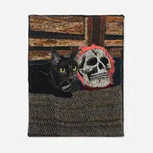Erick Medel, Black Cat, 2021, polyester thread on denim