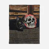 Erick Medel, Black Cat, 2021, polyester thread on denim