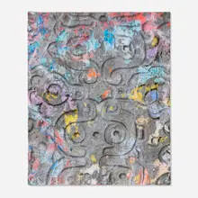 Ozzie Juarez, Quezta-Bubbles, 2022, water-based enamel, acrylic, gravel, airbrush, and spray paint on canvas