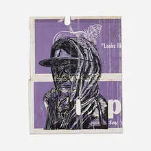 Narsiso C. Martinez, Looks Like, 2020, linocut on reclaimed cardboard