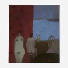 Joy Laville, Untitled (Figures in Interior), gouache and pastel on paper