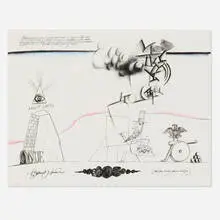 Sam's Art (from the New York International portfolio) by Saul Steinberg, 1966, lithograph in colors, sold Oct 2025