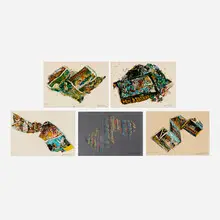 Malcolm Morley, Five works from the Arles/Miami portfolio, 1973, lithograph in colors on Arches