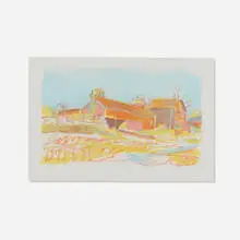 Barns in Autumn by Wolf Kahn, 1978, lithograph in colors, sold Oct 2025