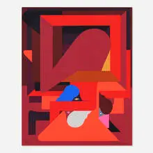 Richard Colman, (Red), Figure, Three Heads, 2020, 13-color screenprint on 160-lb Mohawk white paper with deckled edge