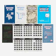 Invader, Collection of Invasion Ephemera, 1999-2001, offset lithograph in colors, adhesive stickers