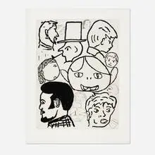 Crowd by Donald Baechler, 1997, etching and aquatint, sold Oct 2025