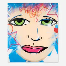 John Matos, Unfinished Emblem, acrylic and spray paint on canvas