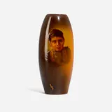 E.B. Pitser for Owens Pottery, Utopian flat-sided portrait vase with Native American youth