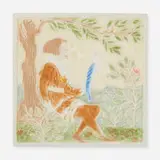 Rare production trivet with falconer and falcon by Rookwood Pottery, 1940, polychrome-glazed porcelain, sold Nov 2023