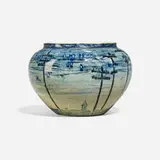 Newcomb College Pottery, Early and Unusual scenic cabinet vase with New Orleans skyline