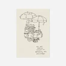 Jason Polan, Hot Dog Pretzel Vendor on Broadway and 29th Street, ink on paper