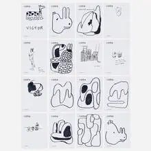 Jason Polan, Collection of drawings on Colette stationery (sixteen works), 2013, ink on found paper