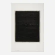Echo II in Black by Adja Yunkers, 1977, lithograph in colors with mixed media and embossing, sold Apr 2024