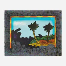 Edward C. Flood, Two Palm Trees Menaced by a Wave, 1971, lithograph in colors