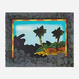 Edward C. Flood, Two Palm Trees Menaced by a Wave, 1971, lithograph in colors
