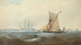 Charles de Lacy, Tall Ships on Rough Seas, Watercolor