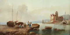 Anton Schoth, Unloading the Day'S Catch, Oil on canvas