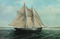 Willis Henry Plummer, Ship Off Coastline, Oil on canvas