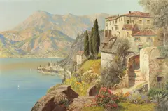 Gottfried Arnegger, Villa Along Coast, Oil on canvas