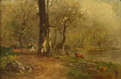 Charles Edwin Lewis Green, Watering the Cows, Oil on canvas