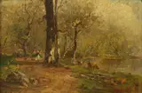 Charles Edwin Lewis Green, Watering the Cows, Oil on canvas