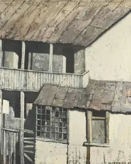 Ernesto Fabres Barreda, Old House with Balcony, Oil on canvas