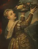 Titian, Woman with a Basket of Fruits, Oil on canvas