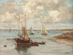 Shap, Sailboats Along the Shore, Oil on canvas