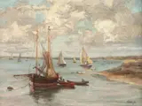 Shap, Sailboats Along the Shore, Oil on canvas