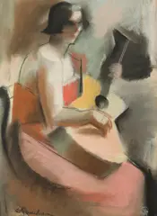 Gaucheron, Woman with Guitar, Pastel