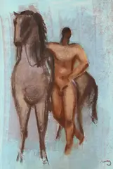 Karl May, Horse and Male Nude Rider, Pastel and gouache on paper