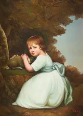 O'Day, Girl Kneeling at Rock, Oil on board