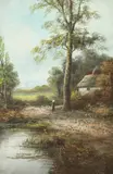 Continental School, Summer Cottage by Lake, SUMMER COTTAGE BY LAKE, oil on canvas