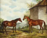 Schmucher, Two Horses, Oil on panel