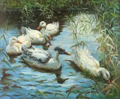 Ducks by Continental School, DUCKS, oil on panel, sold Dec 2013