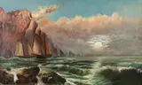 Continental School, Moonrise Over the Ocean, MOONRISE OVER THE OCEAN, oil on canvas