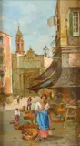 Continental School, Woman on City Street, WOMAN ON CITY STREET, oil on panel