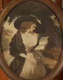 Continental School, WOMAN IN HAT READING, color lithograph, WOMAN IN HAT READING, color lithograph