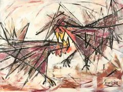 Luccarelli, Fighting Cocks, Oil on canvas
