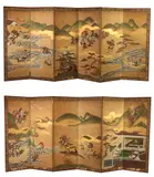 Anonymous, Battle of Sekigahara and the Osaka Winter and Summer Campaigns, Pair of six-fold screens, ink and color on paper